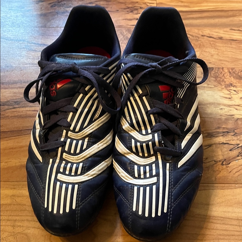 Adidas Soccer Cleats leather men’s size 11.5 11-1/2 navy white WORN ONCE EUC